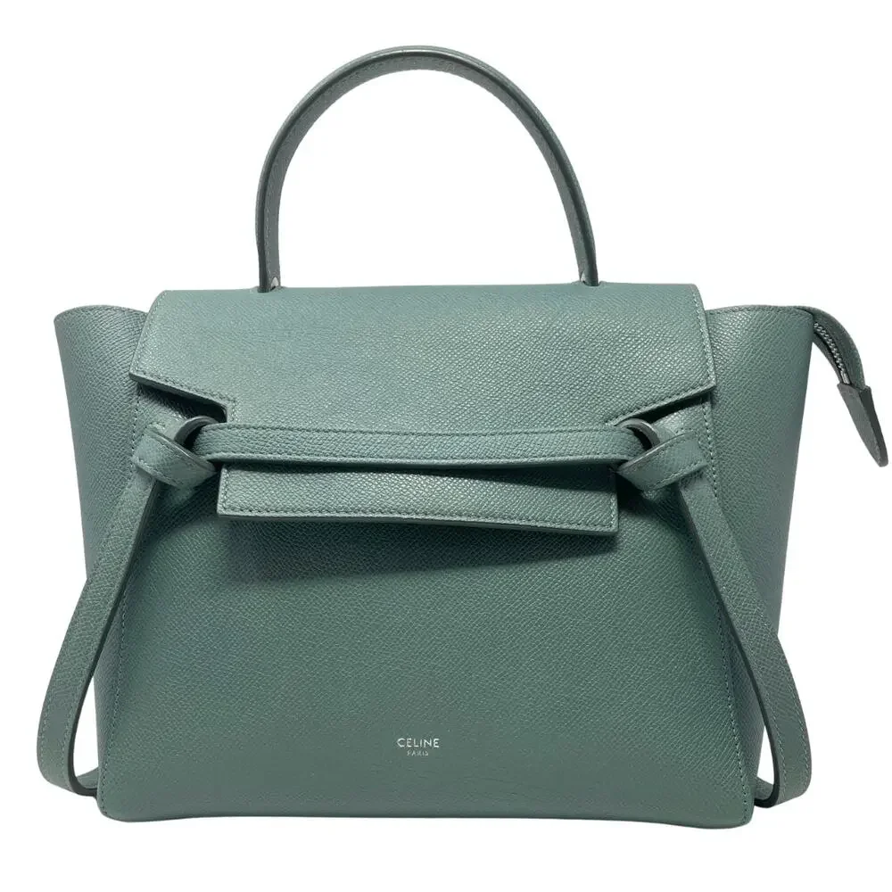 Celine Micro Belt Bag Green Crossbody Shoulder Top Handle Purse Leather 2-Way